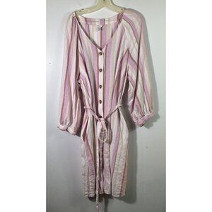 Womens C Est 1946‎ 3/4 Sleeve Belted Shirt Dress Striped 22/24